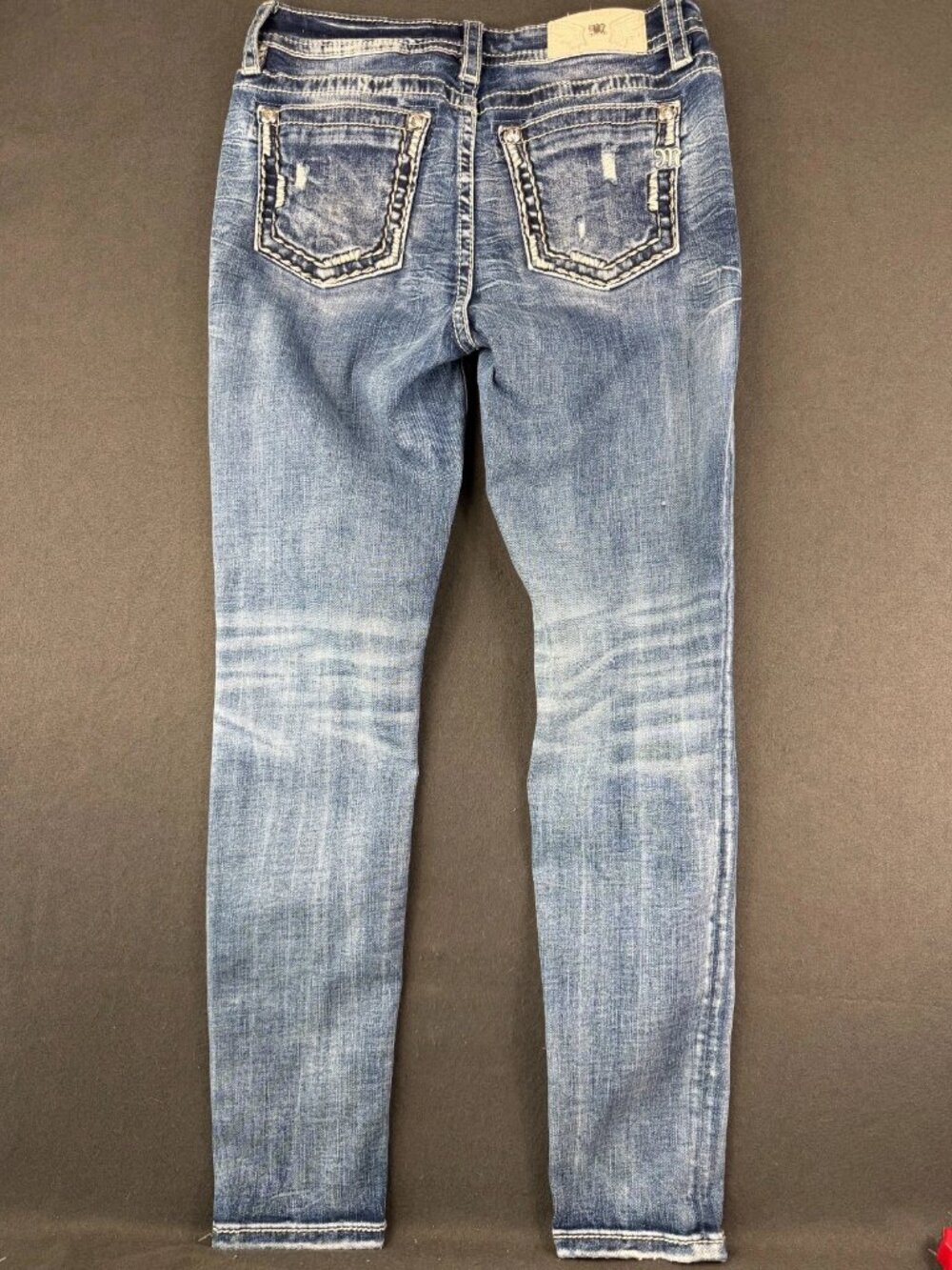 Miss Me Womens Blue Skinny Jeans Denim Whisker Medium Wash Everyday Comfort 29 - Picture 2 of 6
